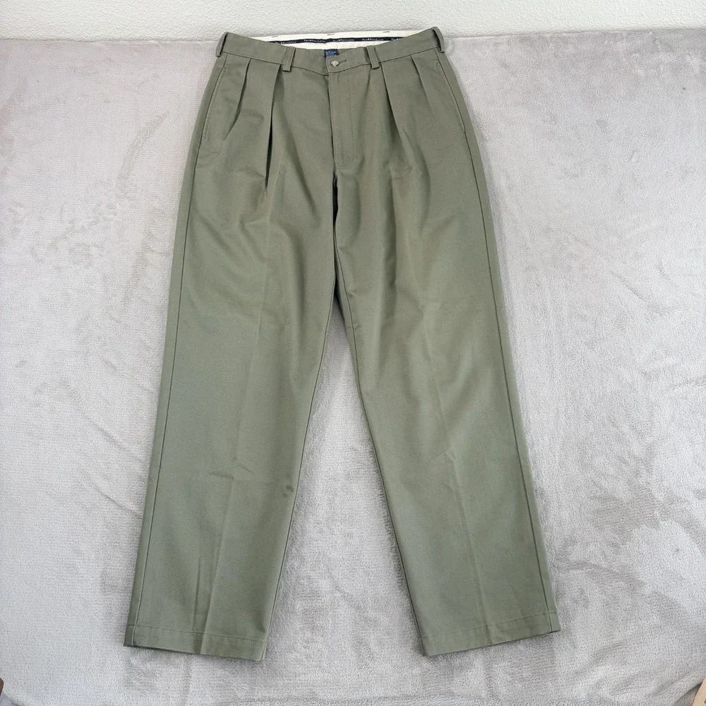 Vintage Polo Ralph Lauren Double Pleated Classic Chino Pants in Olive Men 35x32
